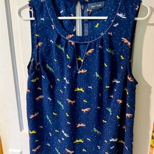 Modcloth women’s sleeveless with foxes and hares Top - Navy